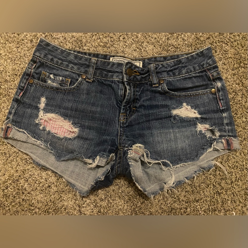 PINK Women's Blue Distressed Denim Shorts